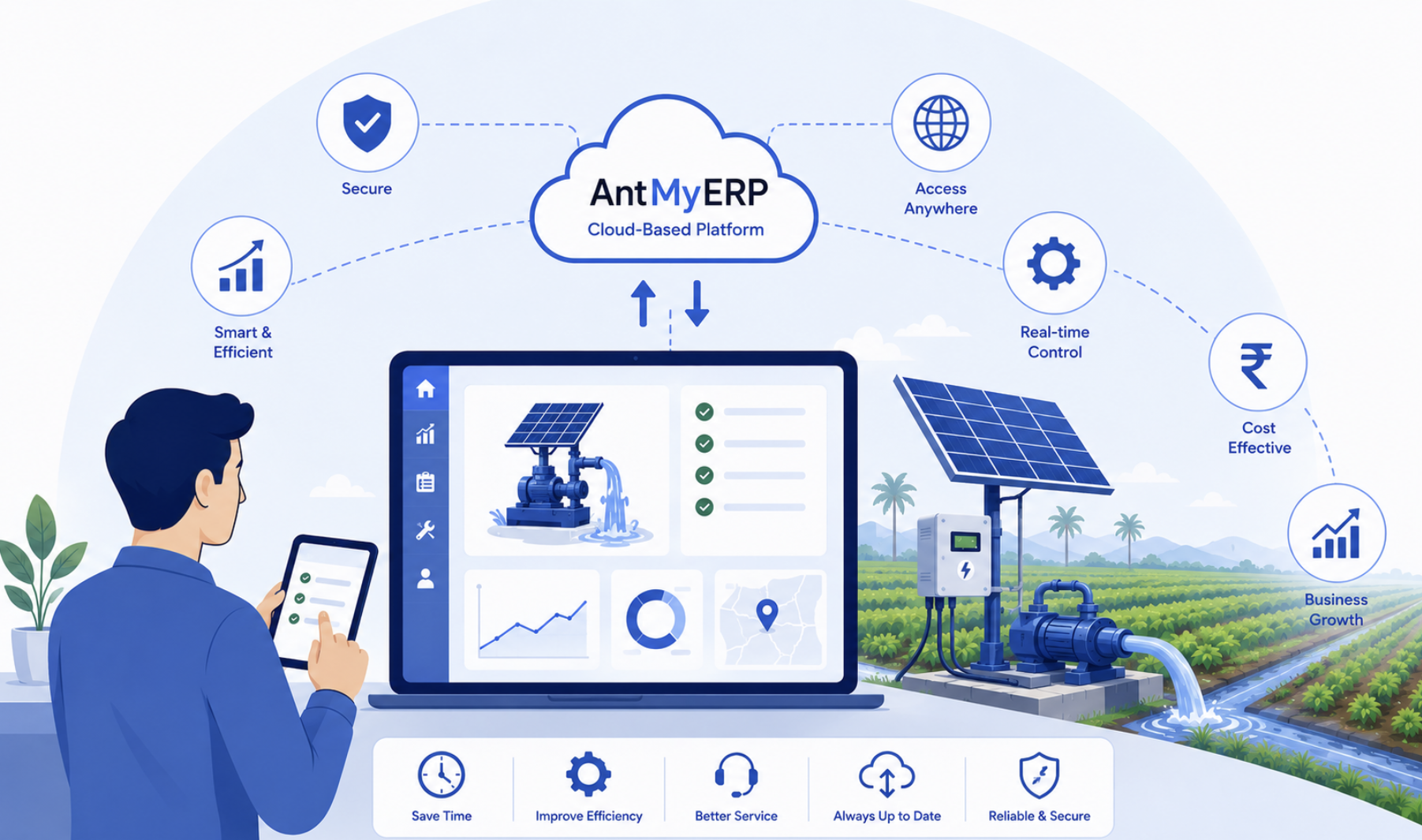 Why Choose AntMyERP Cloud-Based Solar Pump Service Management Software